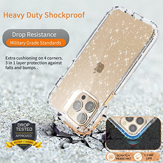 Hoerrye  iPhone 13 Pro Max Case,2 x Tempered Glass Screen Protector-Glitter Clear