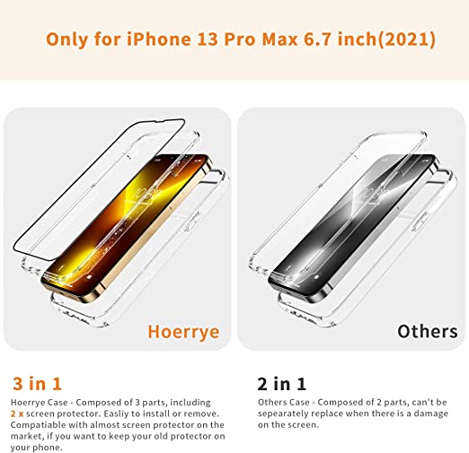 Hoerrye  iPhone 13 Pro Max Case,2 x Tempered Glass Screen Protector-Glitter Clear