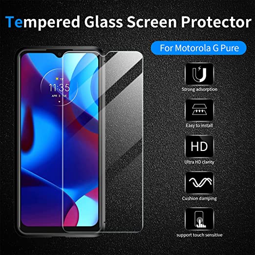 Hoerrye Moto G Pure Case, Tempered Glass Screen Protector-Black