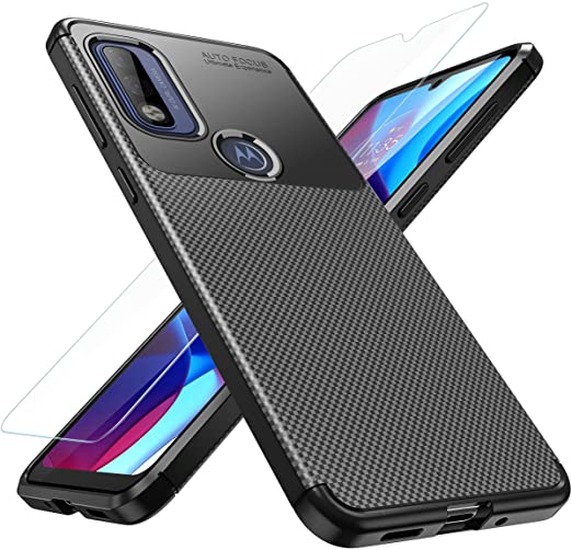 Hoerrye Moto G Pure Case, Tempered Glass Screen Protector-Black