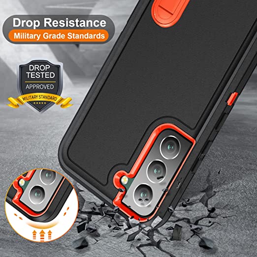 Hoerrye Samsung Galaxy S22 Case with Kickstand -Black-Orange