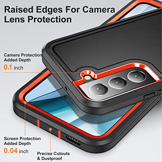 Hoerrye Samsung Galaxy S22 Case with Kickstand -Black-Orange