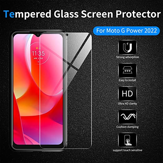 Hoerrye Moto G Power 2022 Case, Tempered Glass Screen Protector-Black