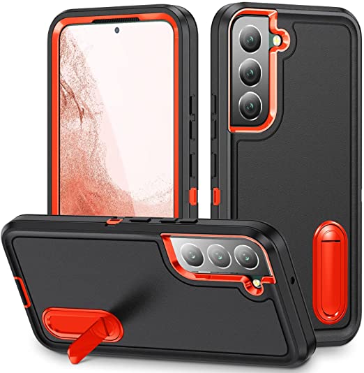 Hoerrye Samsung Galaxy S22 Case with Kickstand -Black-Orange