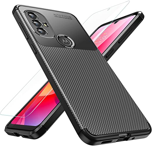 Hoerrye Moto G Power 2022 Case, Tempered Glass Screen Protector-Black