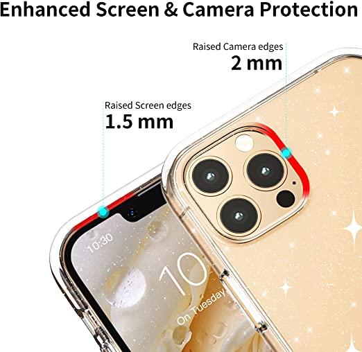 Hoerrye iPhone 12 Pro Max Phone Case , 3 x Camera Lens Protector- Glit