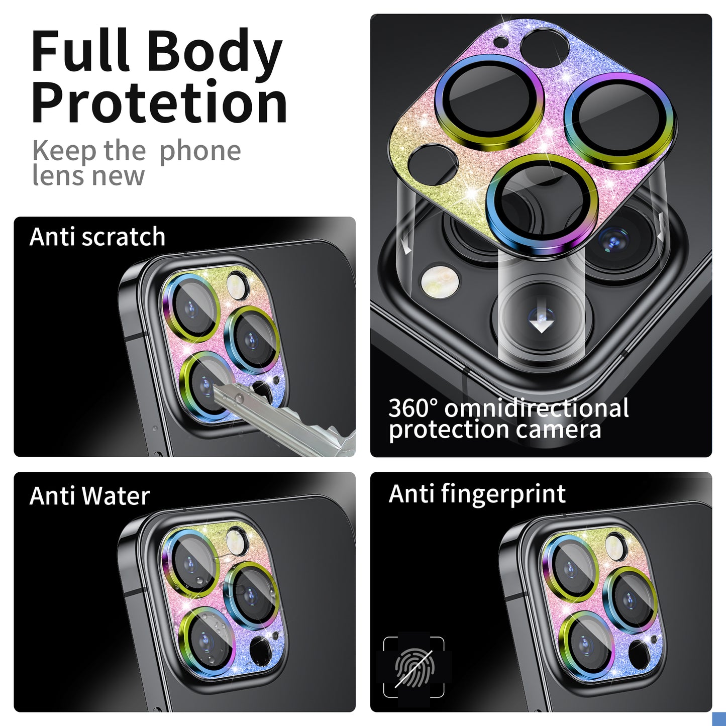 Mansoorr iPhone 14 Pro/iPhone 14 Pro Max Camera Lens Protector -Colorful Glitter