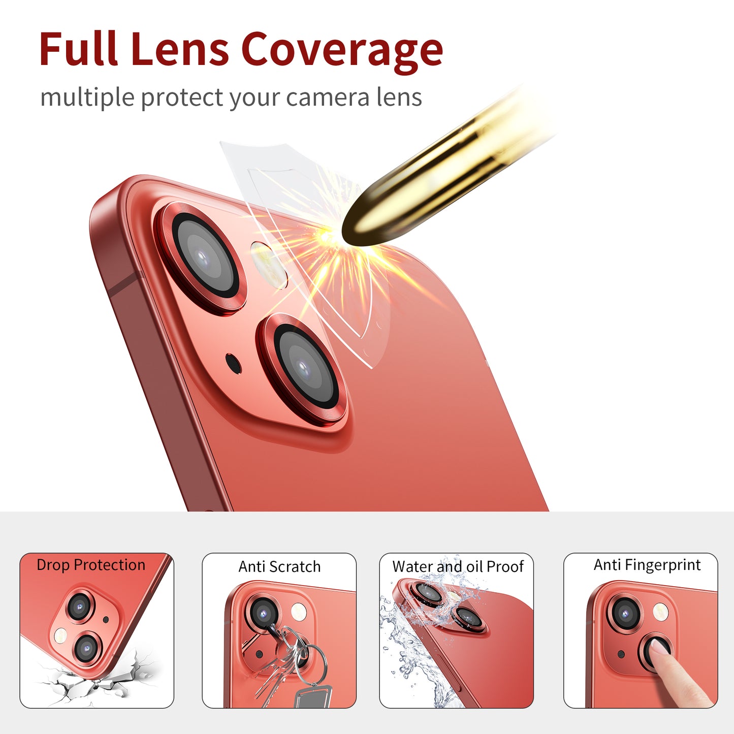 Hoerrye iPhone 14 Plus (6.7 inch) & iPhone 14 (6.1 inch) Camera Lens Protector - Red