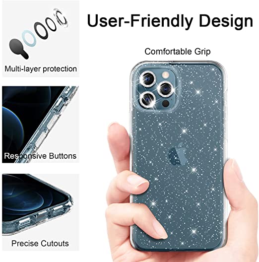 Hoerrye iPhone 12 Pro Phone Case 3 x Camera Lens Protector Glitter Lens Cover