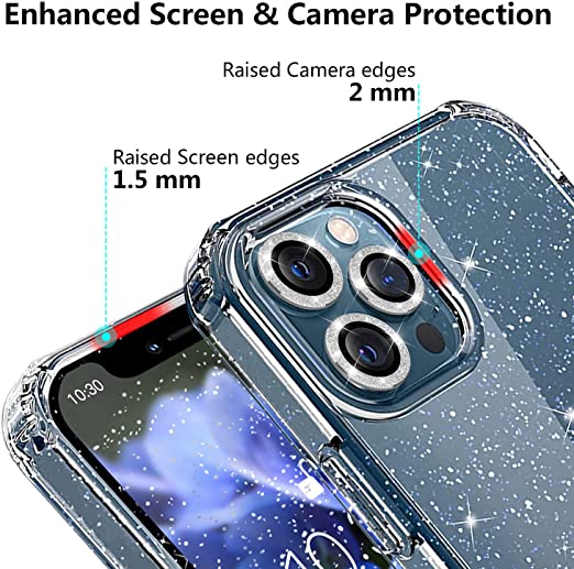 Hoerrye iPhone 12 Pro Phone Case ,3 x Camera Lens Protector- Glitter Lens Cover