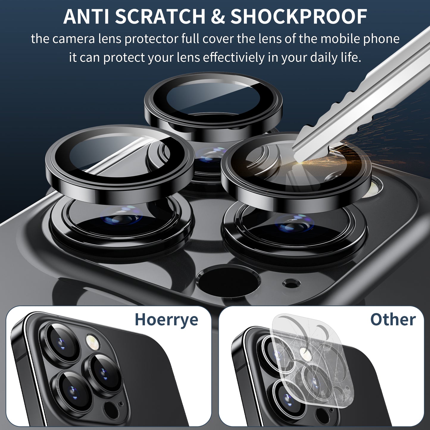 Hoerrye iPhone 14 Pro/iPhone 14 Pro Max Camera Lens Protector Metal Ring Accessories - Black