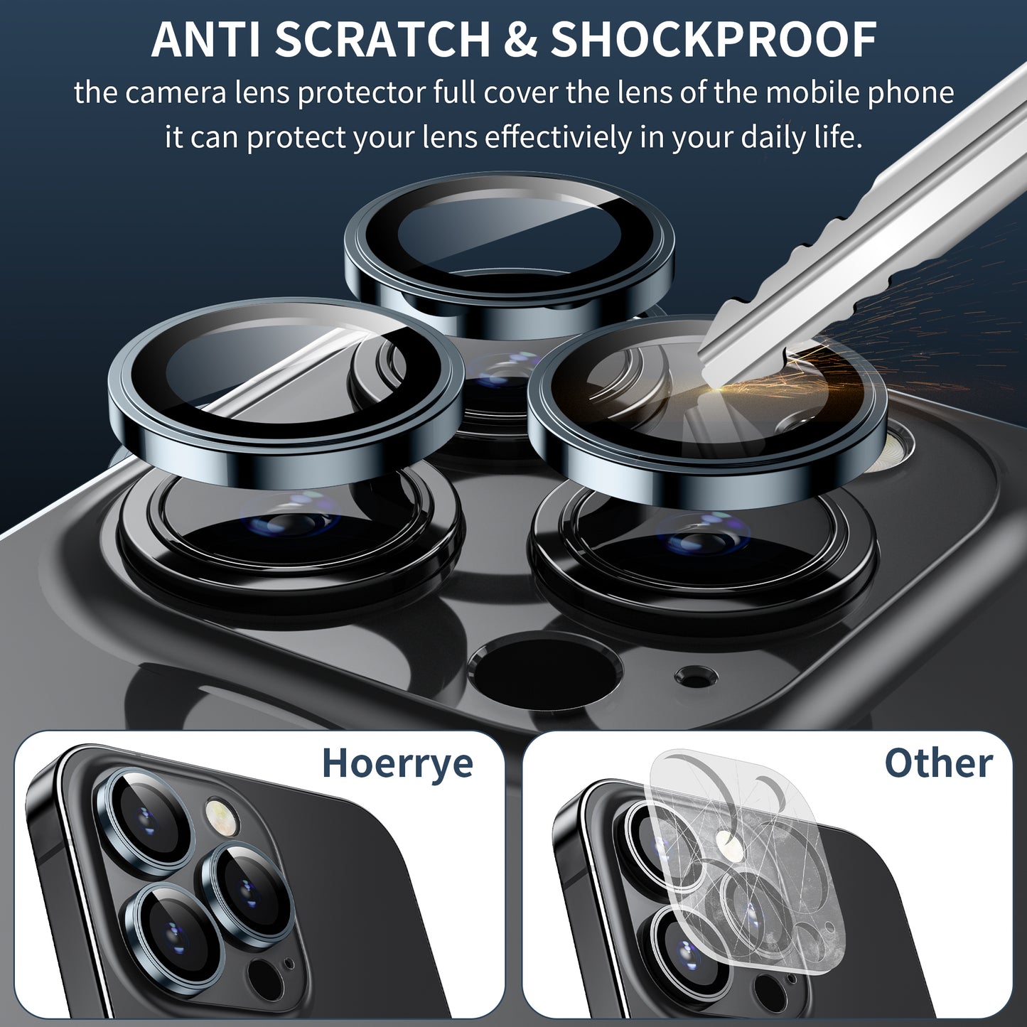 Hoerrye iPhone 14 Pro/iPhone 14 Pro Max Camera Lens Protector Metal Ring Accessories - Grey