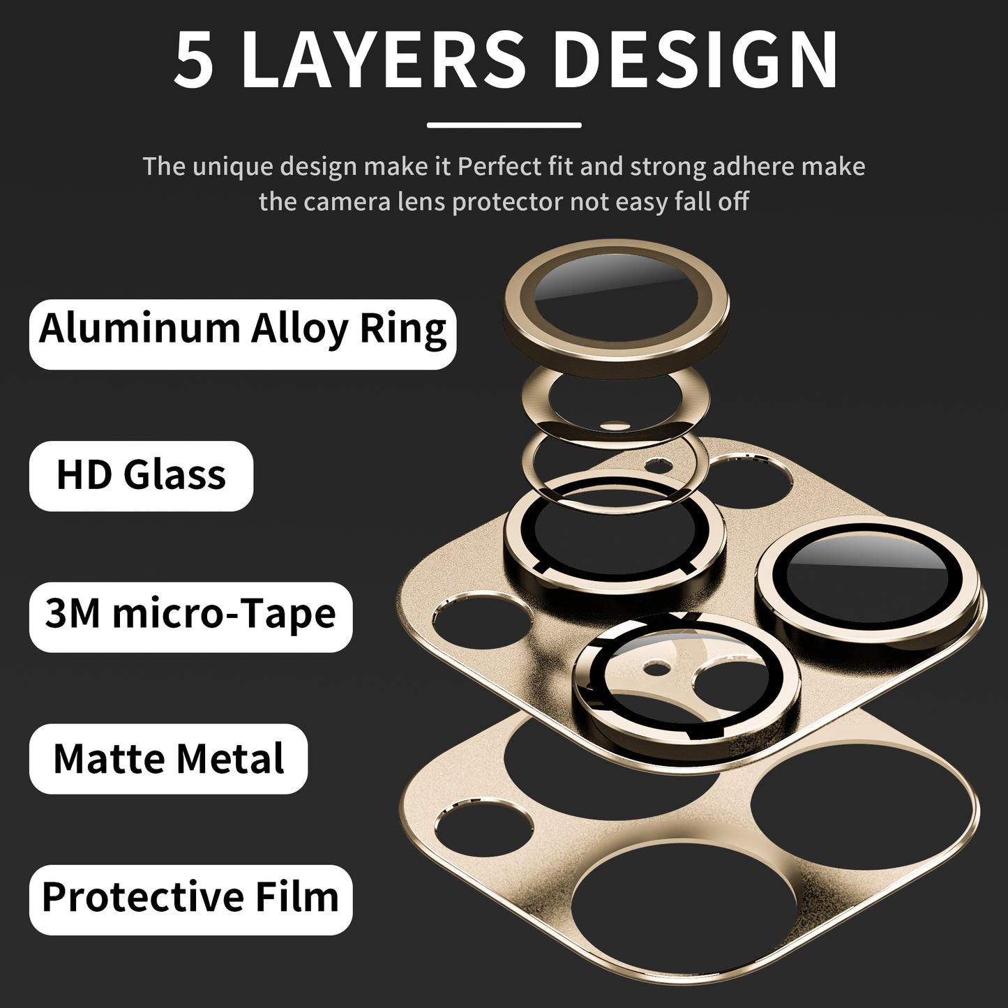 Mansoorr iPhone 14 Pro/iPhone 14 Pro Max Camera Lens Protector -Gold