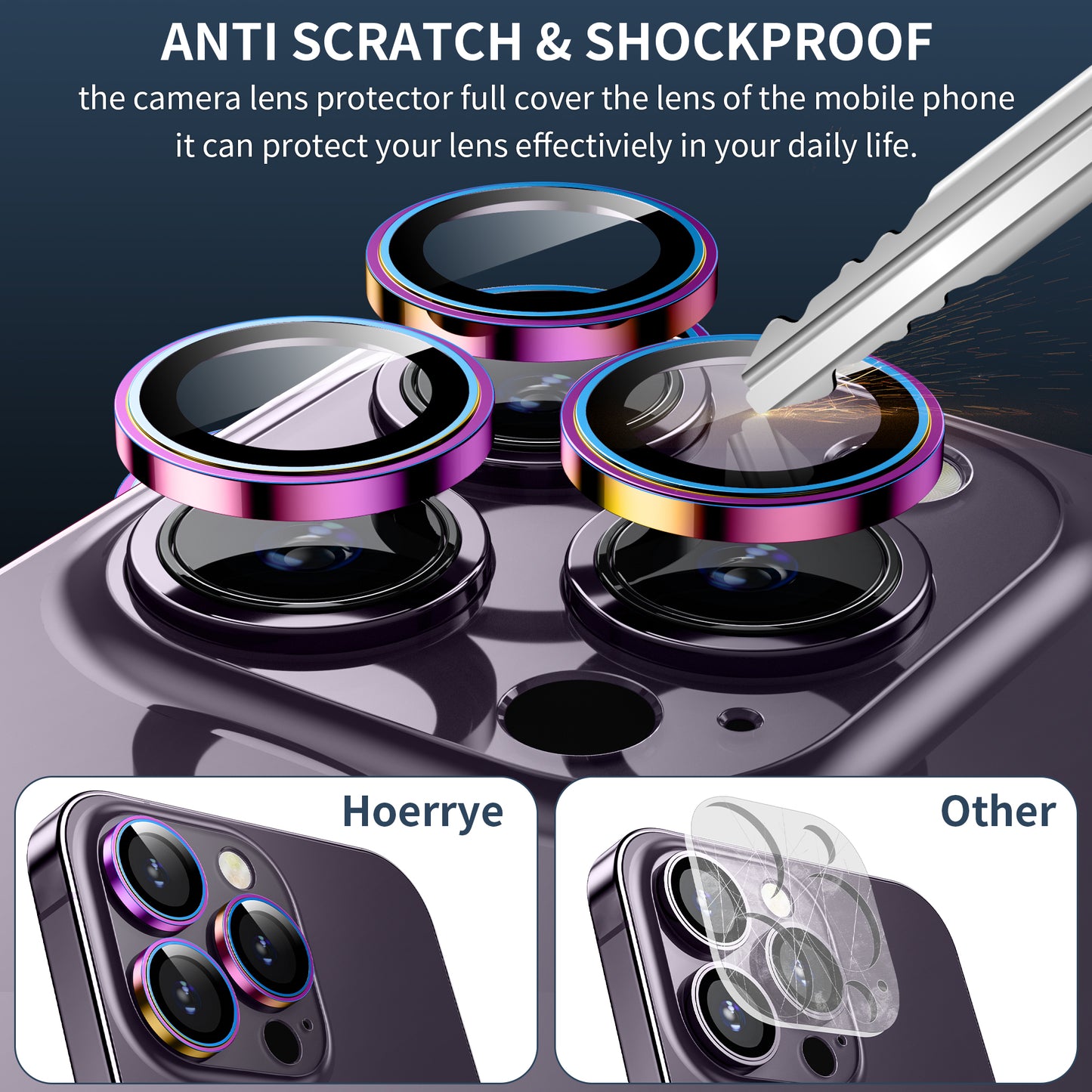 Hoerrye iPhone 14 Pro/iPhone 14 Pro Max Camera Lens Protector Metal Ring Accessories - Colorful