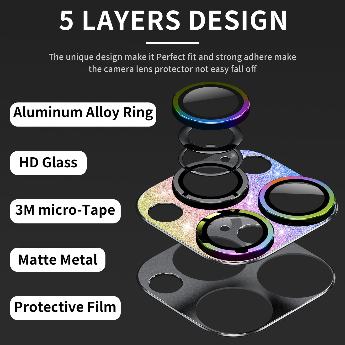 Mansoorr iPhone 14 Pro/iPhone 14 Pro Max Camera Lens Protector -Colorful Glitter