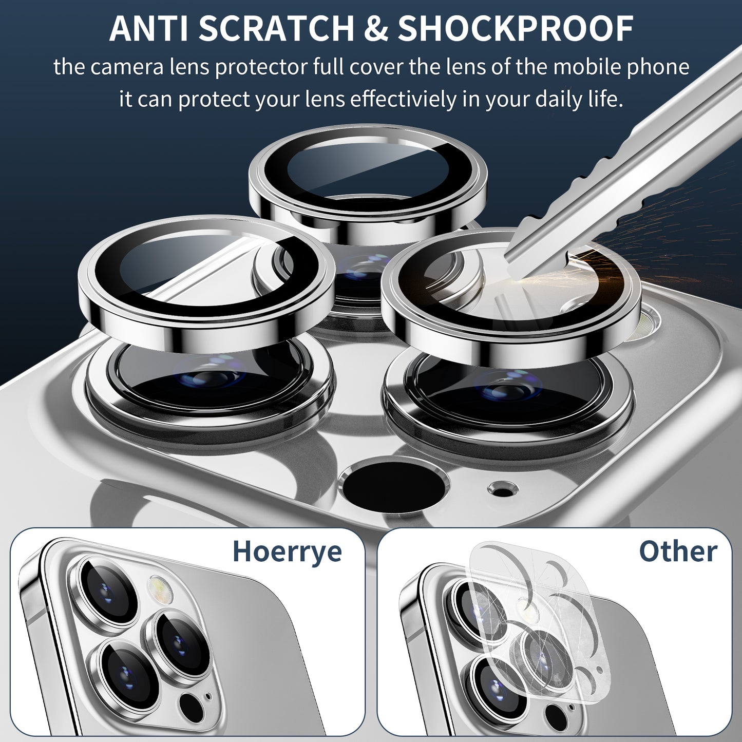 Hoerrye iPhone 14 Pro/iPhone 14 Pro Max Camera Lens Protector Metal Ring Accessories - Silver