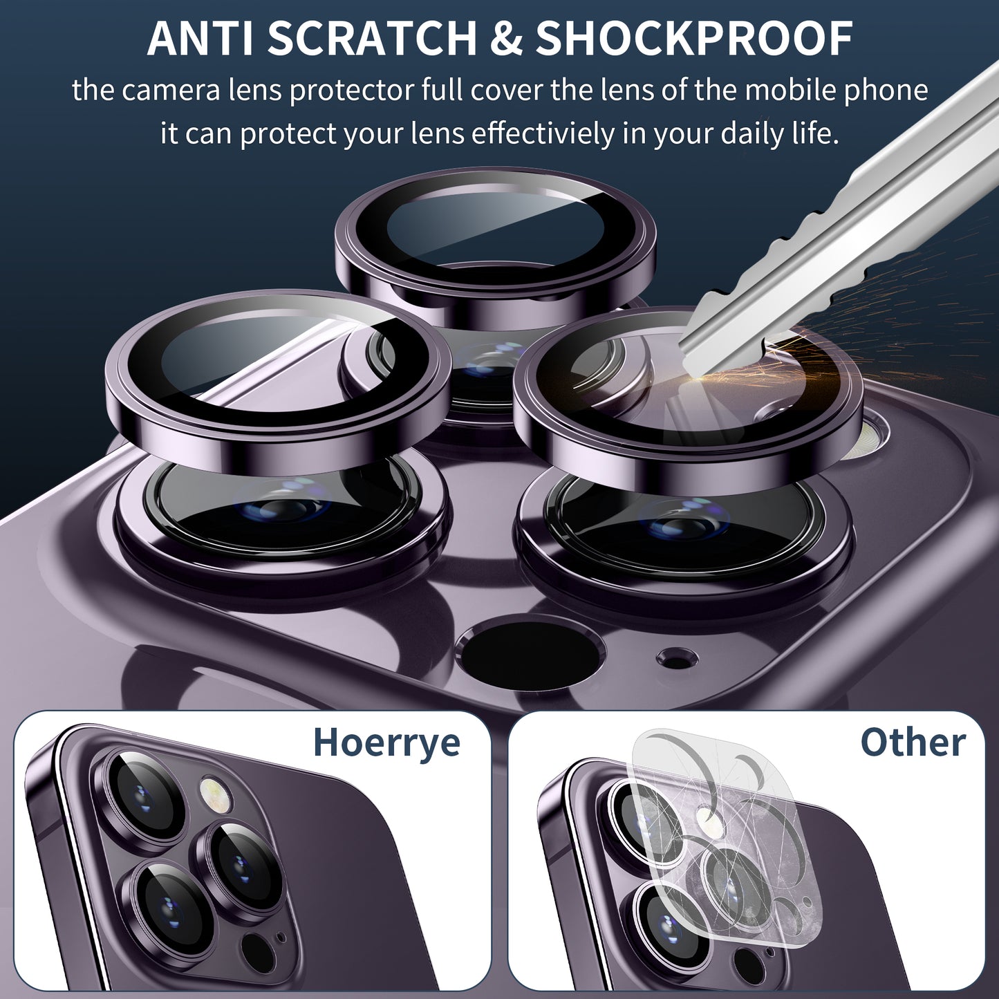 Hoerrye iPhone 14 Pro/iPhone 14 Pro Max Camera Lens Protector Metal Ring Accessories - Purple