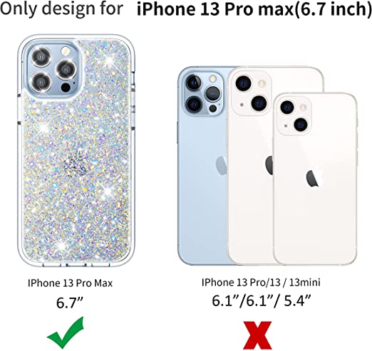 Hoerrye iPhone 13 Pro Max Case, 3 x Camera Lens Protector -Glitter