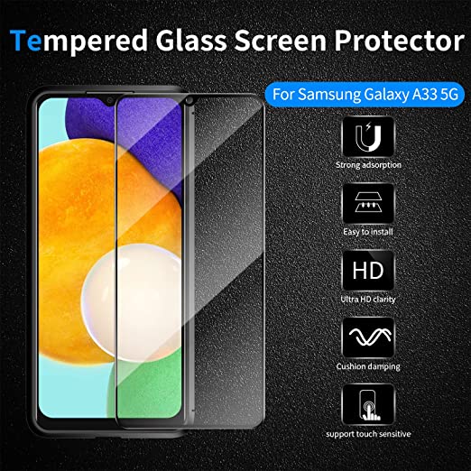 Hoerrye Samsung Galaxy A33 5G Case, Tempered Glass Screen Protector-Black