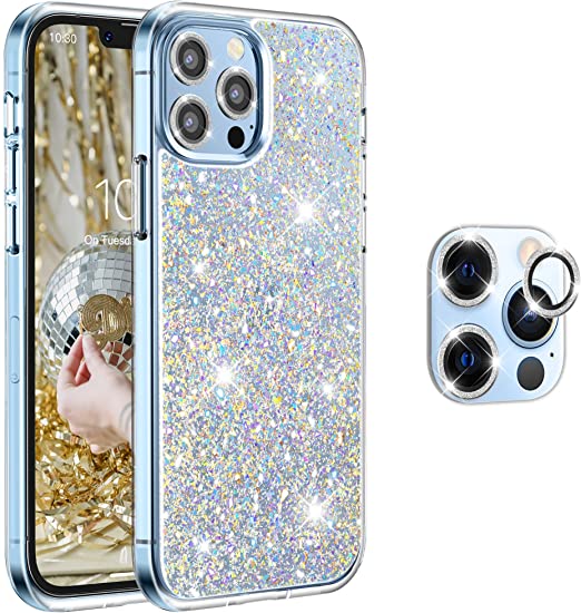 Hoerrye iPhone 13 Pro Max Case, 3 x Camera Lens Protector -Glitter