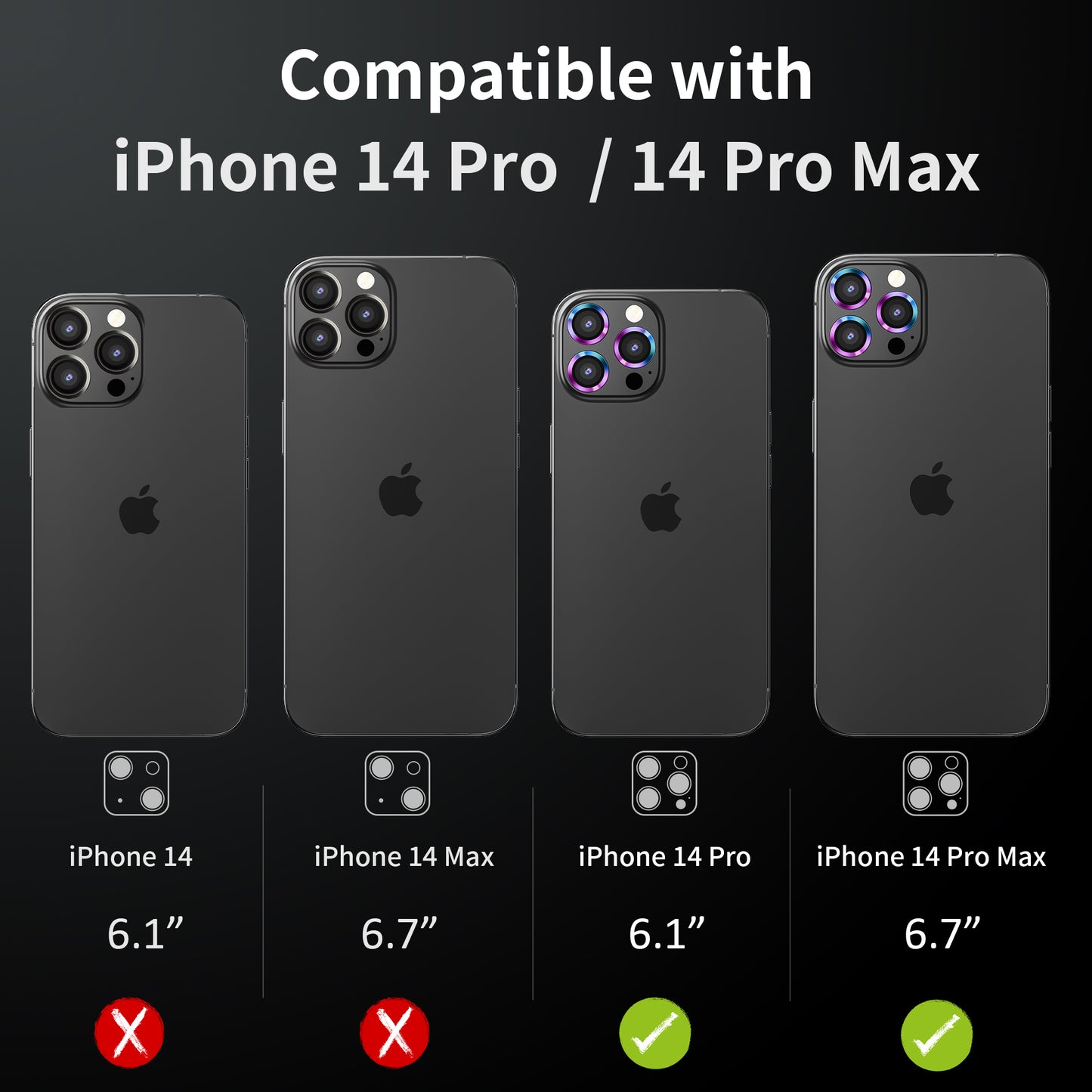 Hoerrye iPhone 14 Pro Max & iPhone 14 Pro Camera Lens Protector - Colorful