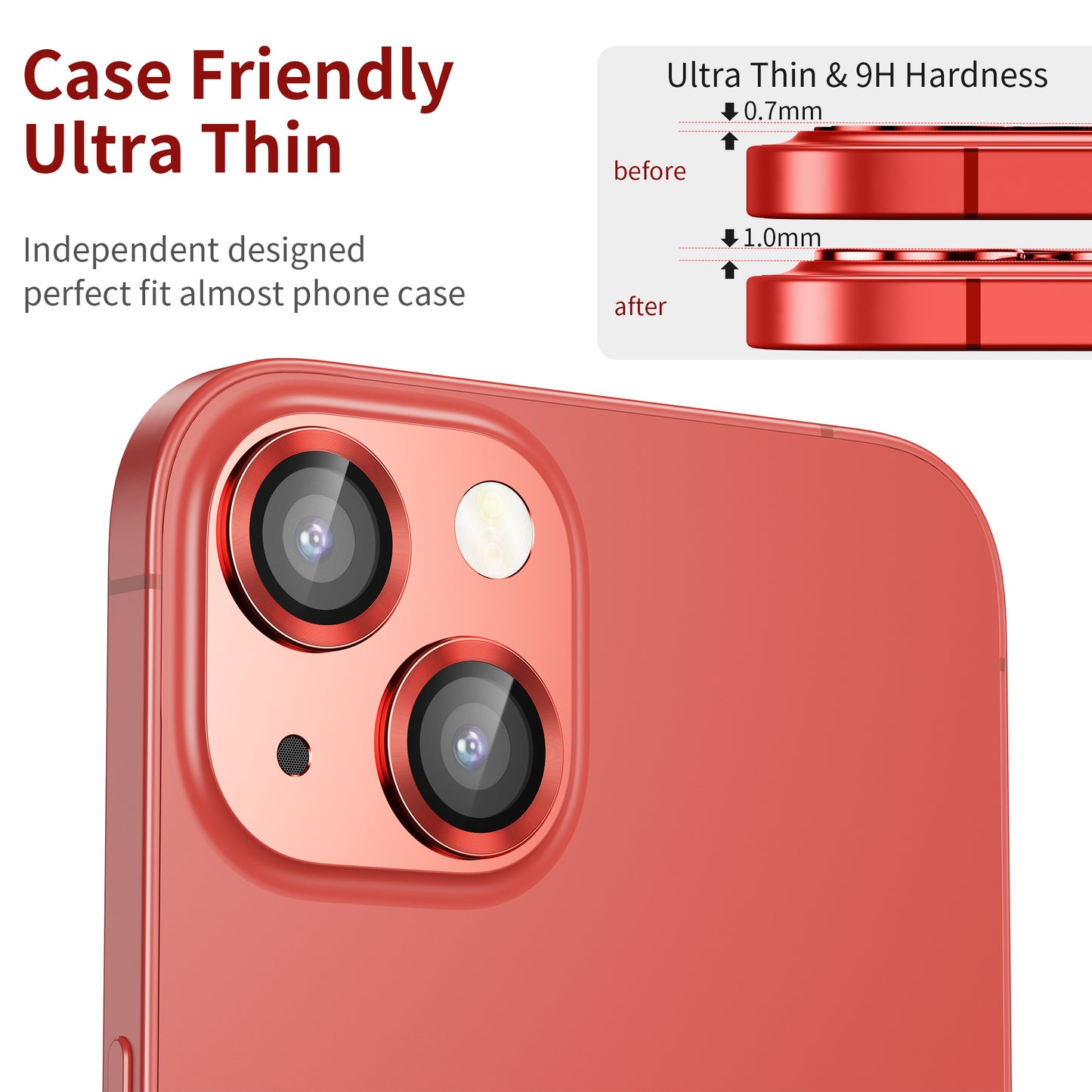 Hoerrye iPhone 14 Plus (6.7 inch) & iPhone 14 (6.1 inch) Camera Lens Protector - Red