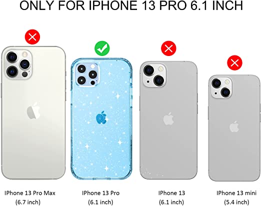 Hoerrye iPhone 13 Pro Case, 3 x Camera Lens Protector -Glitter Sierra Blue