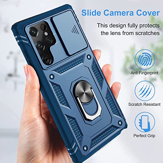 Hoerrye Galaxy S22 Ultra Case with Slide Camera Protector -Blue