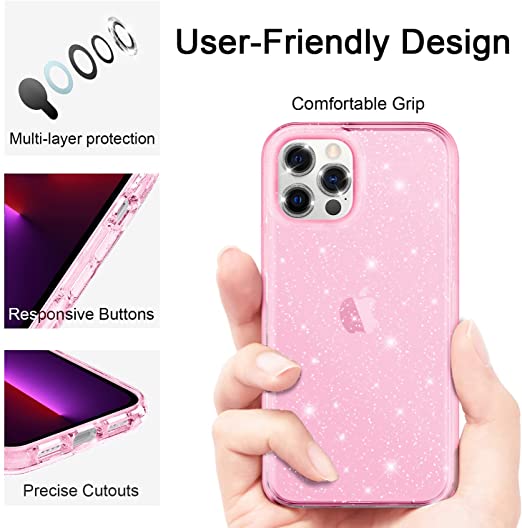 Hoerrye iPhone 13 Pro Max Phone Case, 3 x Camera Lens Protector -Pink