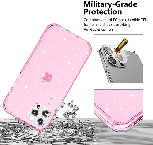 Hoerrye iPhone 13 Pro Max Phone Case, 3 x Camera Lens Protector -Pink