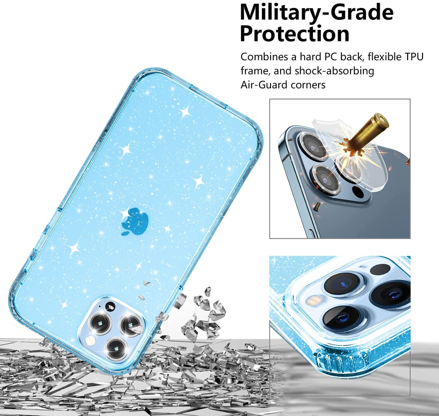 Hoerrye iPhone 13 Pro Max Phone Case, 3 x Camera Lens Protector -Sky Blue