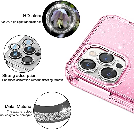 Hoerrye iPhone 13 Pro Max Phone Case, 3 x Camera Lens Protector -Pink