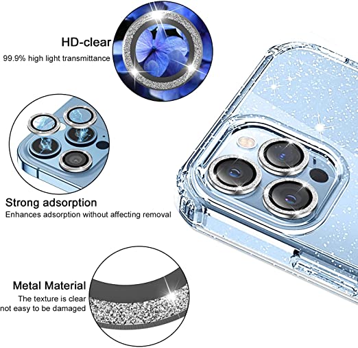 Hoerrye iPhone 13 Pro Case, 3 x Camera Lens Protector-Glitter Clear