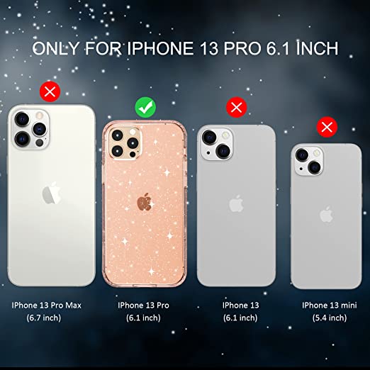 Hoerrye iPhone 13 Pro Case for Women Girls -Glitter Rose Gold