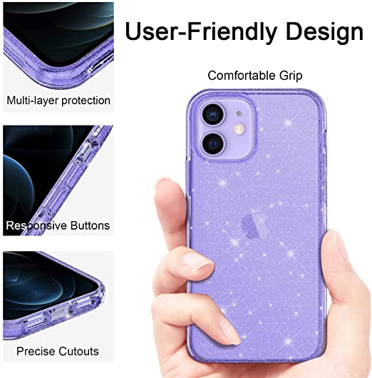 Hoerrye iPhone 12 & iPhone 12 Pro Cute Case -Glitter Purple