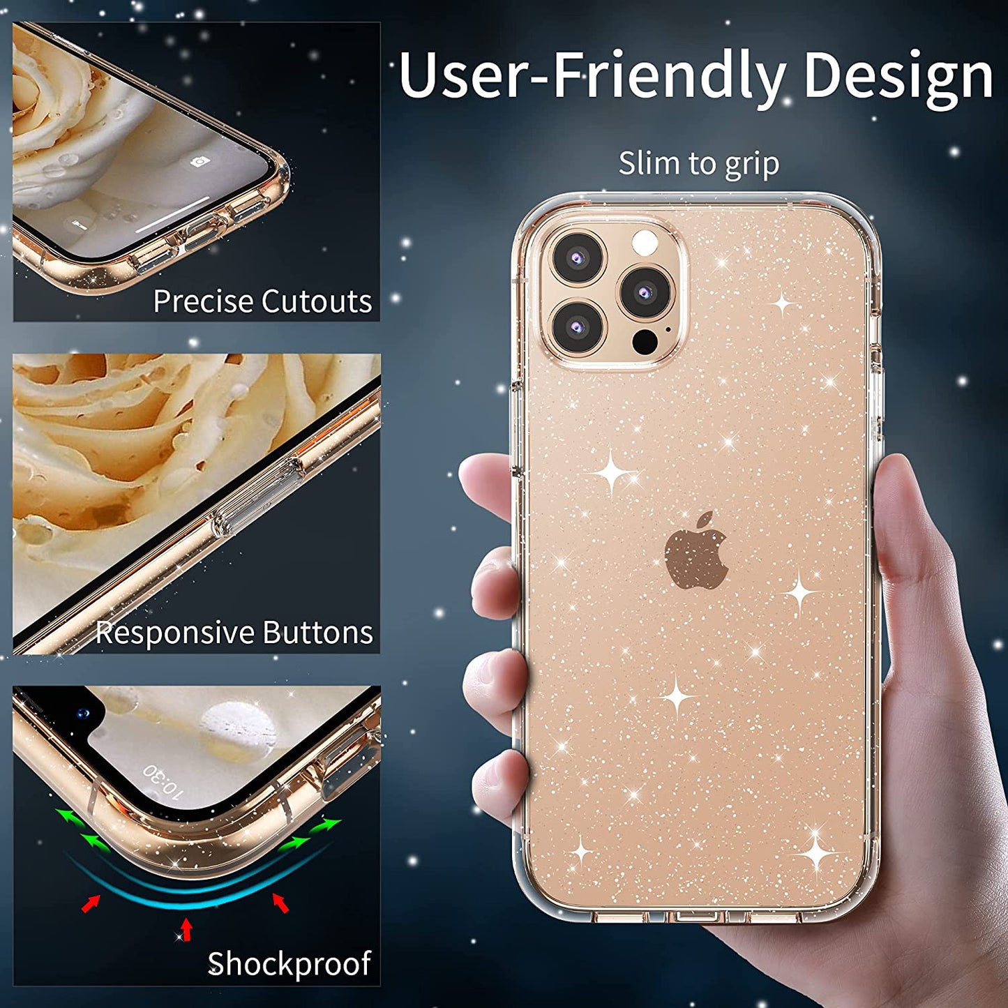 Hoerrye iPhone 13 Pro Phone Case for Women Girls -Glitter Clear