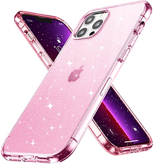 Hoerrye iPhone 13 Pro Max Phone Case for Women Girls -Glitter Pink