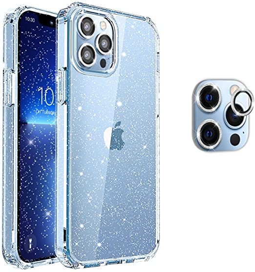 Hoerrye iPhone 13 Pro Case, 3 x Camera Lens Protector-Glitter Clear