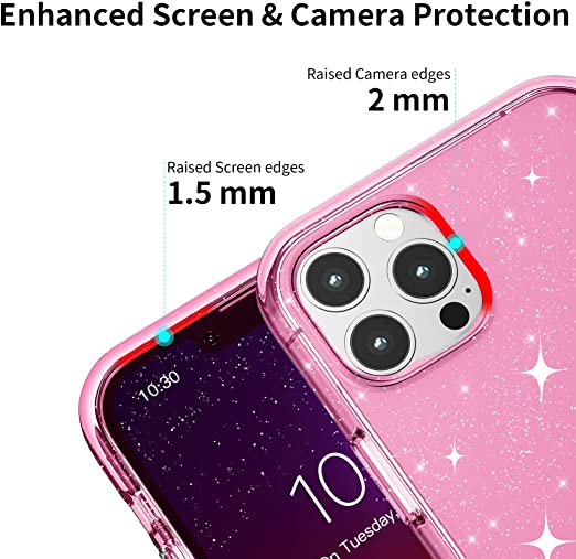 Hoerrye iPhone 13 Pro Max Phone Case for Women Girls -Glitter Pink