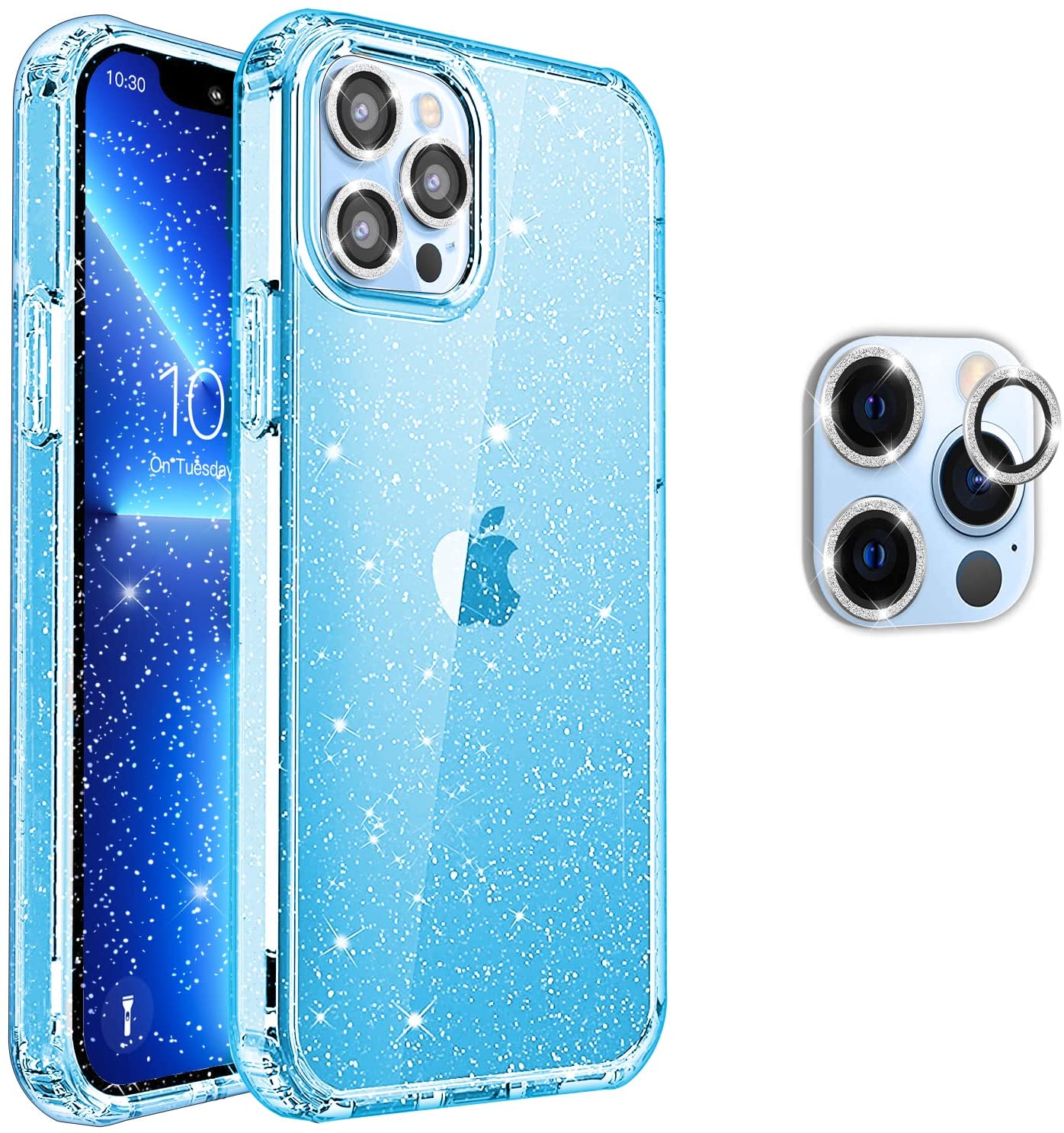 Hoerrye iPhone 13 Pro Max Phone Case, 3 x Camera Lens Protector -Sky Blue