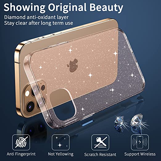 Hoerrye iPhone 13 Pro Case for Women Girls -Glitter Rose Gold