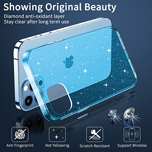 Hoerrye iPhone 13 Pro Case for Women Girls -Glitter Blue