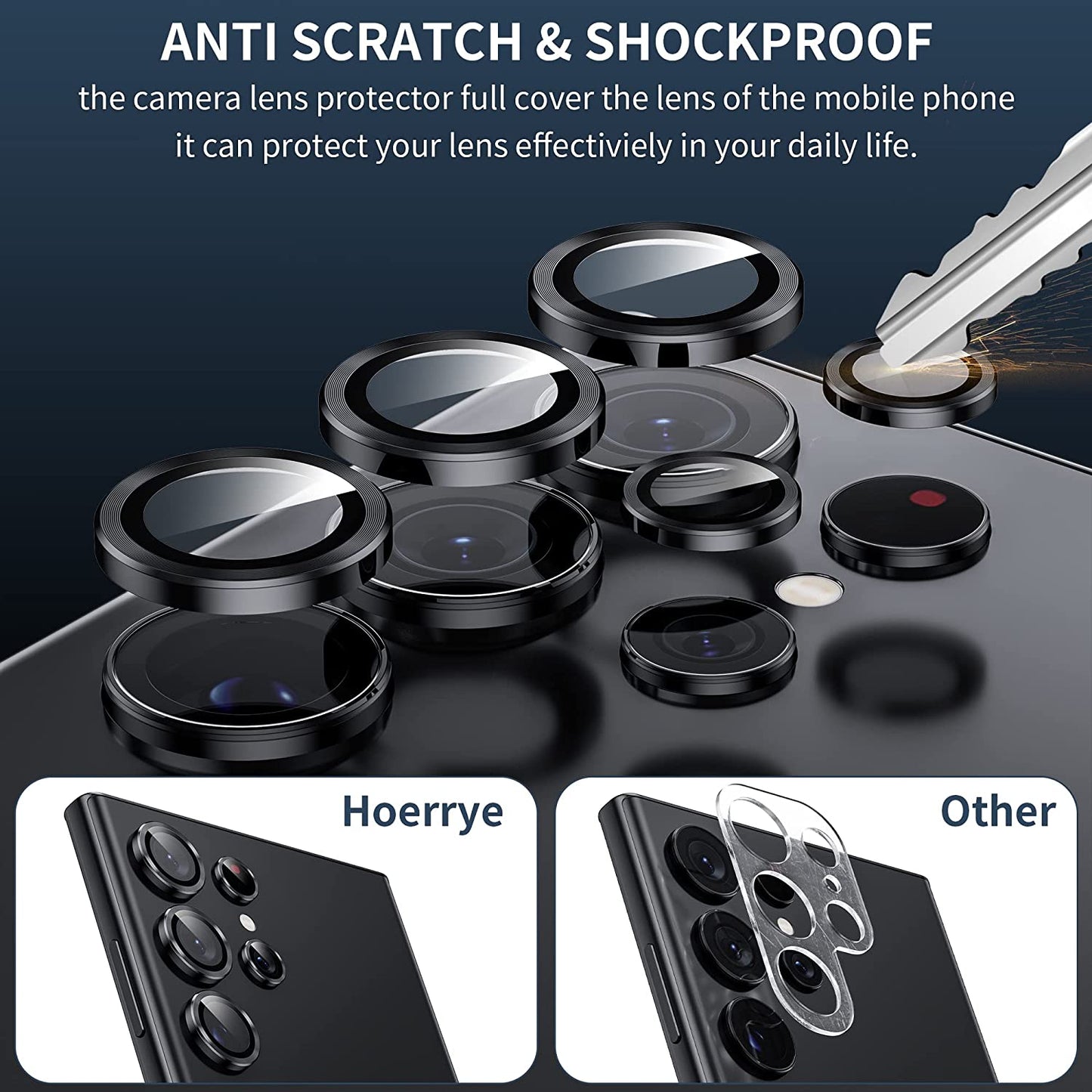 Hoerrye for Samsung Galaxy S23 Ultra Camera Lens Protector -Black