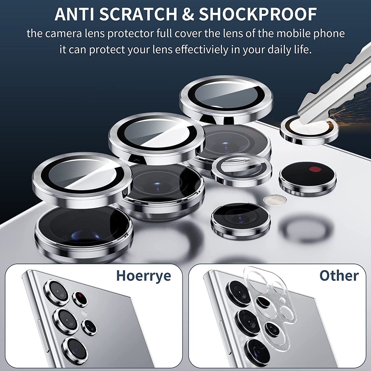 Hoerrye for Samsung Galaxy S23 Ultra Camera Lens Protector -Sliver