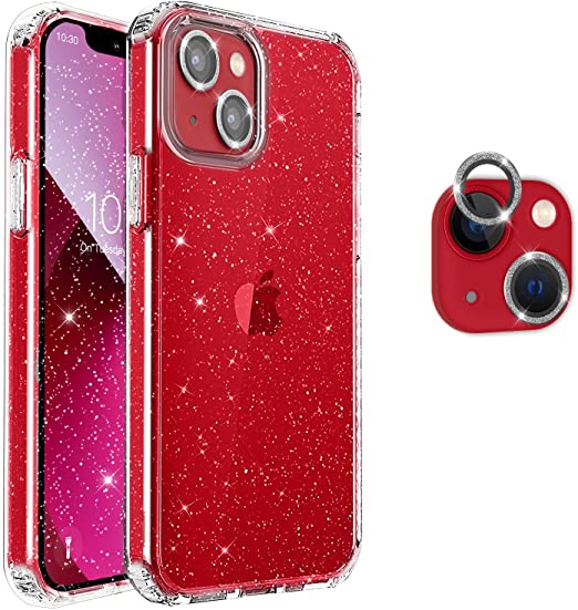 Hoerrye iPhone 13 Case, 2 x Camera Lens Protector-Glitter Clear